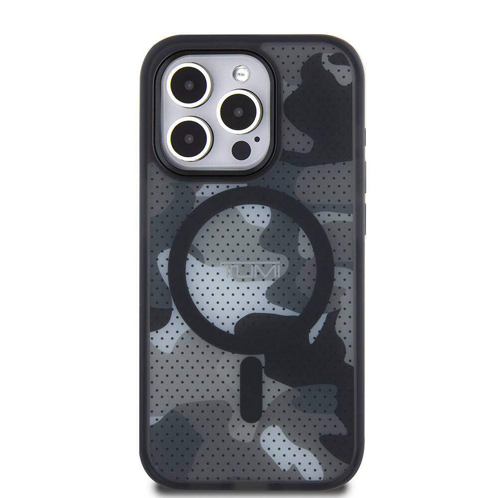 iPhone 15 Pro Kılıf TUMI orijinal Lisanslı M-safe Şarj Özellikli Buzlanmış Saydam Ağ Kamuflajı Desenli Kılıf