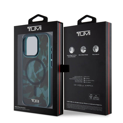 iPhone 15 Pro Kılıf TUMI orijinal Lisanslı M-safe Şarj Özellikli Buzlanmış Saydam Fırça Kamuflajı Desenli Kılıf