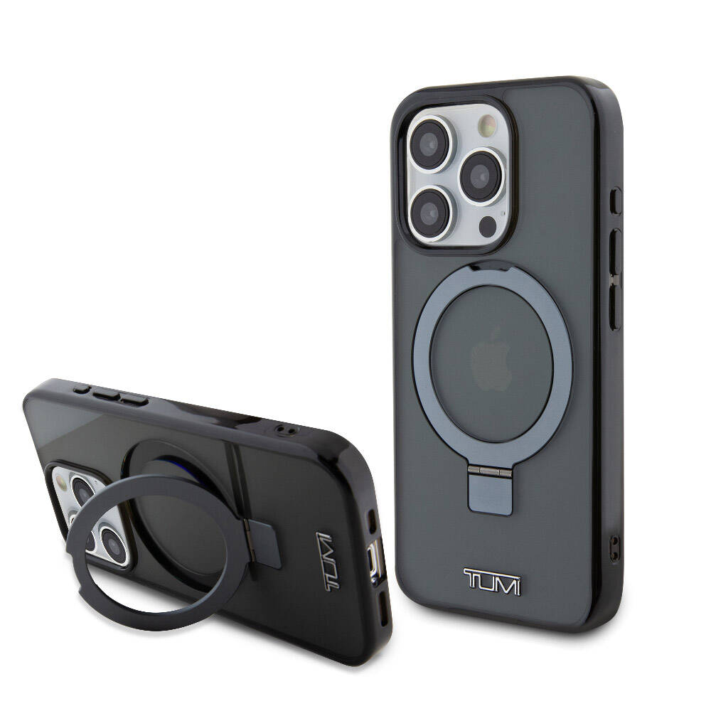 iPhone 15 Pro Kılıf TUMI orijinal Lisanslı M-safe Şarj Özellikli PC TPU Metal Logolu Ring Standlı Kılıf