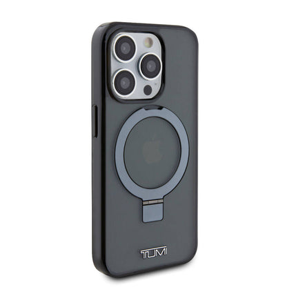iPhone 15 Pro Kılıf TUMI orijinal Lisanslı M-safe Şarj Özellikli PC TPU Metal Logolu Ring Standlı Kılıf