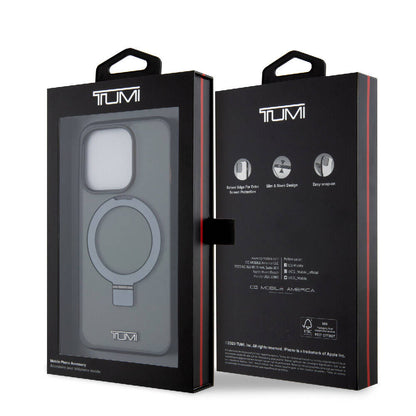iPhone 15 Pro Kılıf TUMI orijinal Lisanslı M-safe Şarj Özellikli PC TPU Metal Logolu Ring Standlı Kılıf