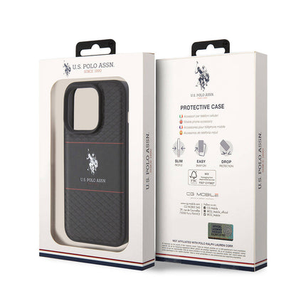iPhone 15 Pro Kılıf U.S. Polo Assn. Orijinal Lisanslı Deri Şeritli Logo Dizayn Kılıf