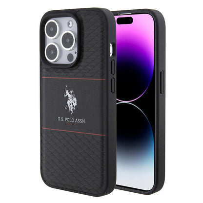 iPhone 15 Pro Kılıf U.S. Polo Assn. Orijinal Lisanslı Deri Şeritli Logo Dizayn Kılıf