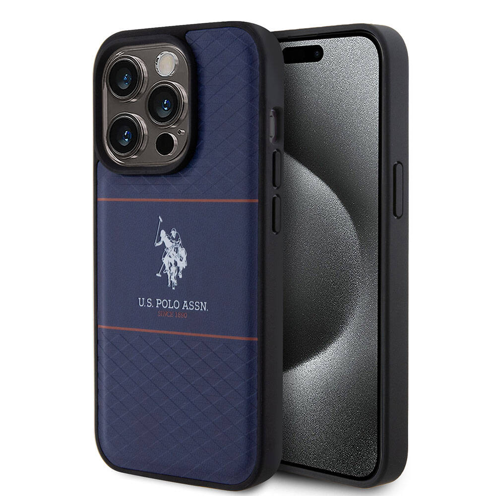 iPhone 15 Pro Kılıf U.S. Polo Assn. Orijinal Lisanslı Deri Şeritli Logo Dizayn Kılıf