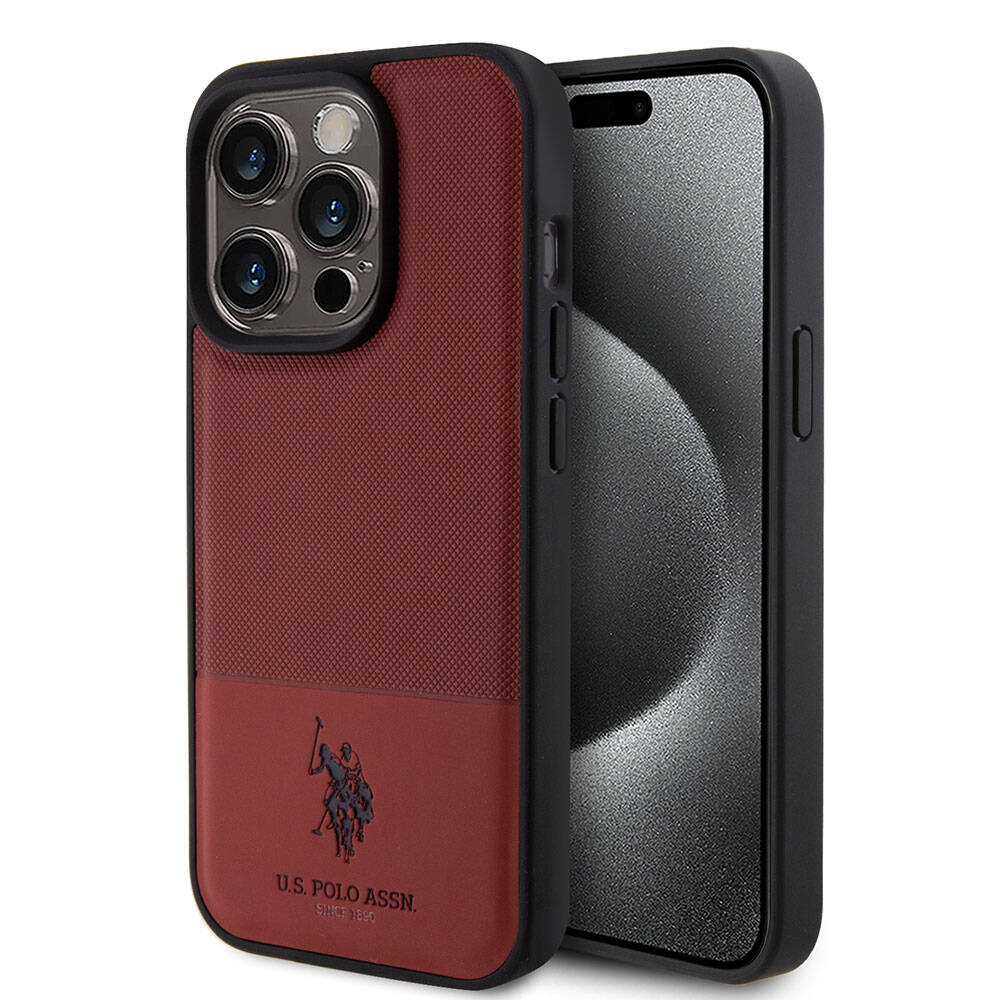 iPhone 15 Pro Kılıf U.S. Polo Assn. Orijinal Lisanslı Suni Deri Arka Yüzey Baskı Logolu Örgü Desenli Kılıf