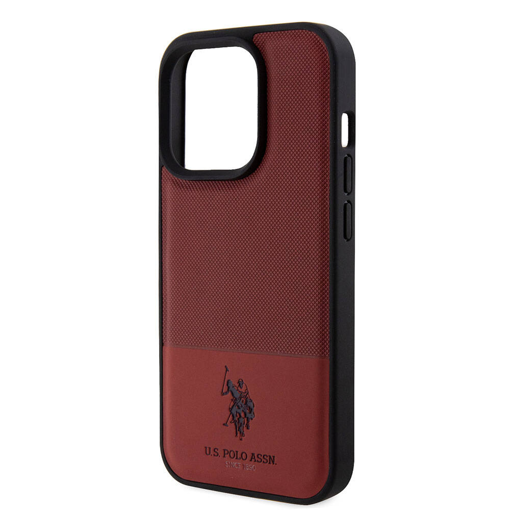 iPhone 15 Pro Kılıf U.S. Polo Assn. Orijinal Lisanslı Suni Deri Arka Yüzey Baskı Logolu Örgü Desenli Kılıf