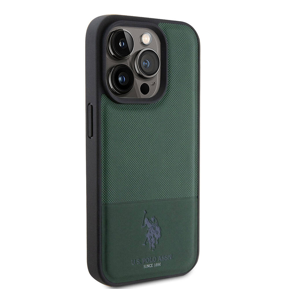 iPhone 15 Pro Kılıf U.S. Polo Assn. Orijinal Lisanslı Suni Deri Arka Yüzey Baskı Logolu Örgü Desenli Kılıf