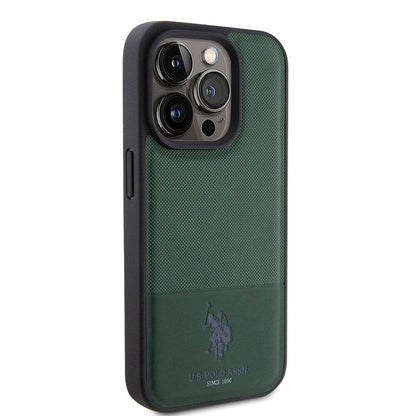 iPhone 15 Pro Kılıf U.S. Polo Assn. Orijinal Lisanslı Suni Deri Arka Yüzey Baskı Logolu Örgü Desenli Kılıf