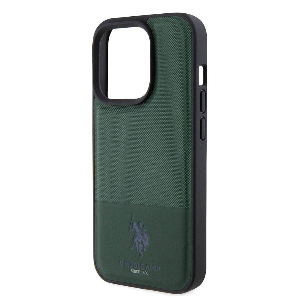 iPhone 15 Pro Kılıf U.S. Polo Assn. Orijinal Lisanslı Suni Deri Arka Yüzey Baskı Logolu Örgü Desenli Kılıf