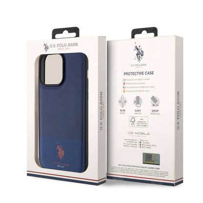 iPhone 15 Pro Kılıf U.S. Polo Assn. Orijinal Lisanslı Suni Deri Arka Yüzey Baskı Logolu Örgü Desenli Kılıf