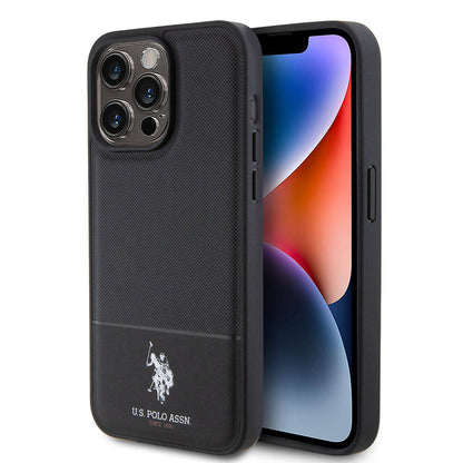 iPhone 15 Pro Kılıf U.S. Polo Assn. Orijinal Lisanslı Suni Deri Arka Yüzey Baskı Logolu Örgü Desenli Kılıf