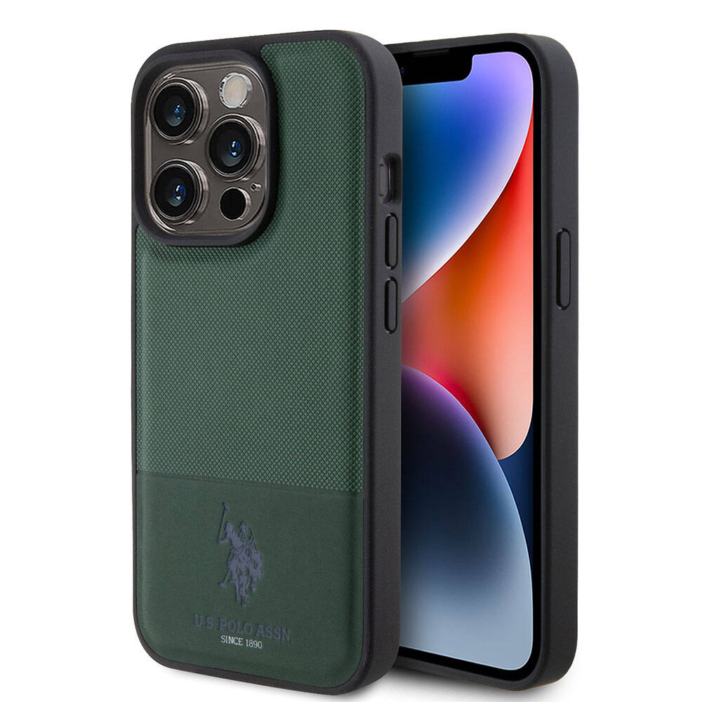 iPhone 15 Pro Kılıf U.S. Polo Assn. Orijinal Lisanslı Suni Deri Arka Yüzey Baskı Logolu Örgü Desenli Kılıf