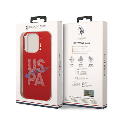 iPhone 15 Pro Kılıf U.S. Polo Assn. orijinal Lisanslı Simli Parlak Alfabe Tasarım Kılıf