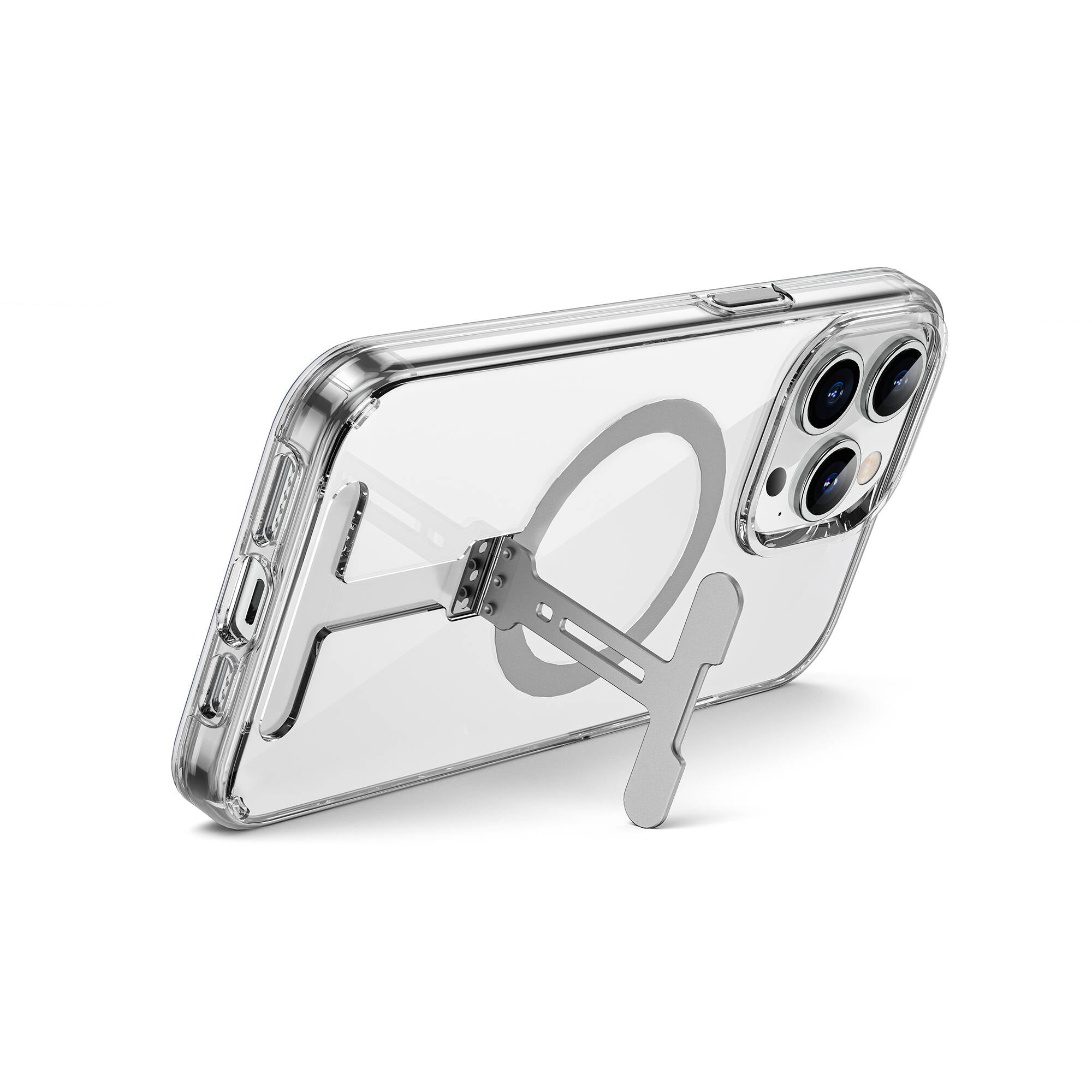 iPhone 15 Pro Kılıf Wiwu FYY-014 M-safe Şarj Özellikli Alüminyum Alaşım Metal Standlı Şeffaf Kılıf