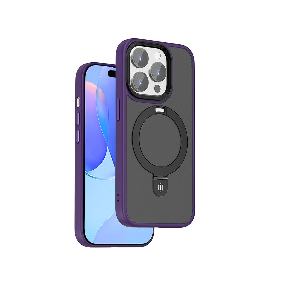 iPhone 15 Pro Max Kılıf Wiwu ZMM-010 M-safe Şarj Özellikli Mat Arka Yüzey Standlı Kılıf