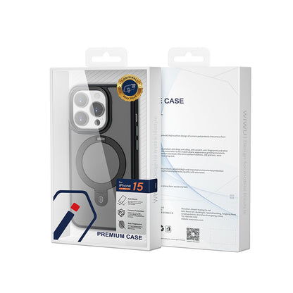 iPhone 15 Pro Max Kılıf Wiwu ZMM-010 M-safe Şarj Özellikli Mat Arka Yüzey Standlı Kılıf