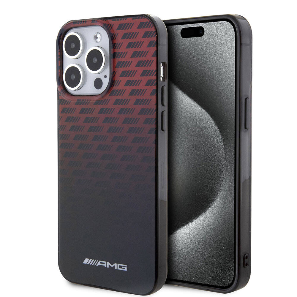 iPhone 15 Pro Max Kılıf AMG Orijinal Lisanslı Çift Katmanlı Küçük Logolu Dörtgen Şerit Desenli Kılıf