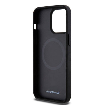 iPhone 15 Pro Max Kılıf AMG Orijinal Lisanslı M-safe Şarj Özellikli Delikli Deri Kıvrımlı Çizgili Kılıf