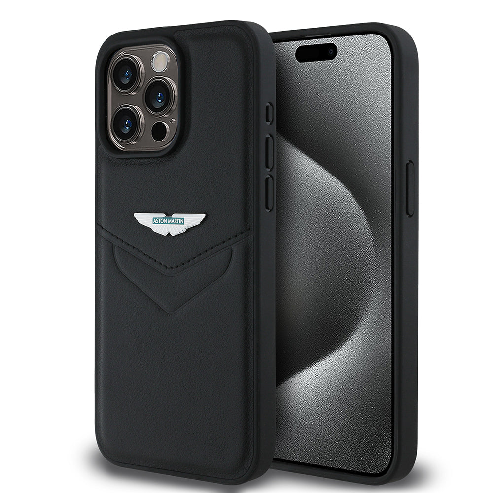 iPhone 15 Pro Max Kılıf Aston Martin Orijinal Lisanslı Victory Dizayn PU Deri Metal Logolu Kılıf