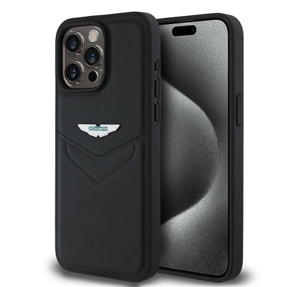 iPhone 15 Pro Max Kılıf Aston Martin Orijinal Lisanslı Victory Dizayn PU Deri Metal Logolu Kılıf