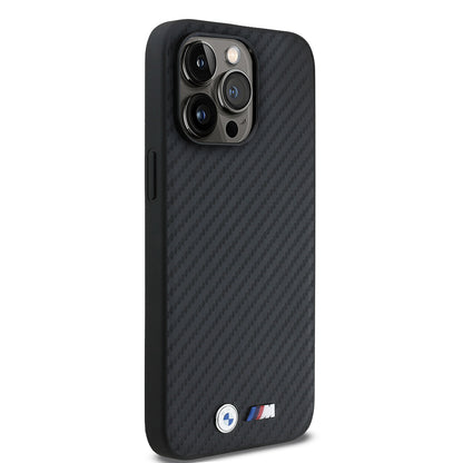 iPhone 15 Pro Max Kılıf BMW Orijinal Lisanslı Karbon Fiber Tasarımlı ve Metal Logolu PU Deri Kılıf