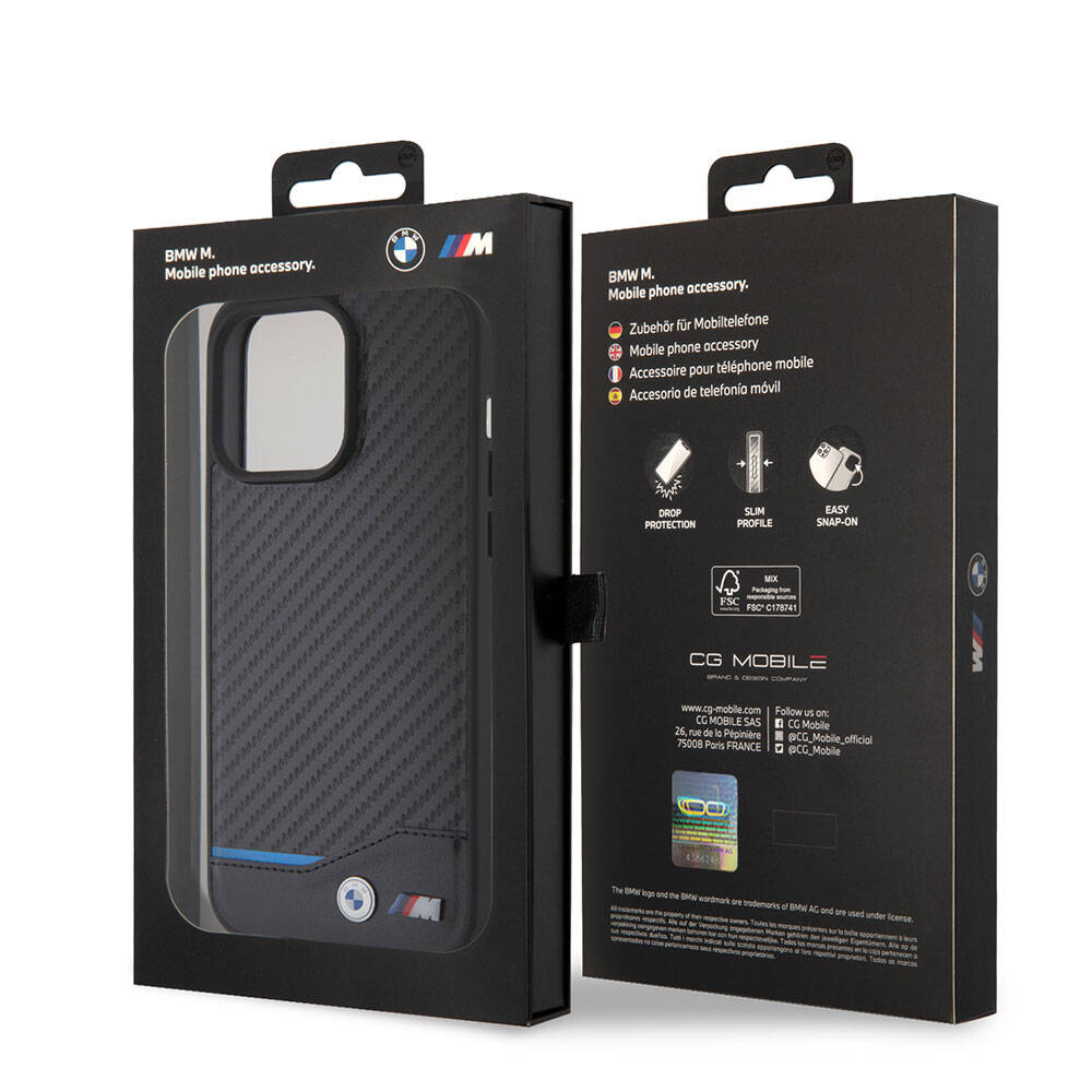 iPhone 15 Pro Max Kılıf BMW Orijinal Lisanslı M-safe Şarj Özellikli M Logolu PU Karbon Kılıf