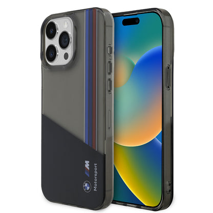 iPhone 15 Pro Max Kılıf BMW Orijinal Lisanslı Yarı Transparan M Dizayn Çizgili Kılıf