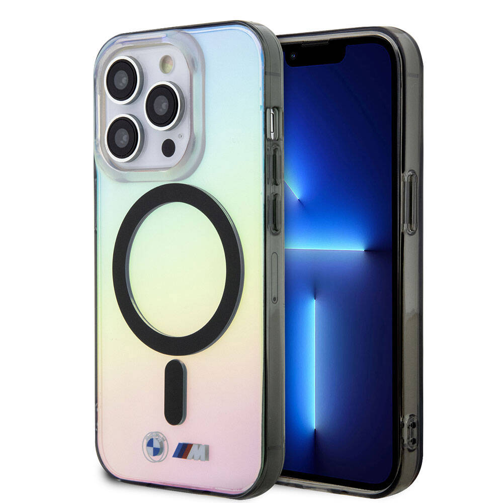 iPhone 15 Pro Max Kılıf BMW M-safe Şarj Özellikli Transparan Renk Geçişli Iridescent Orijinal Lisanslı Kılıf