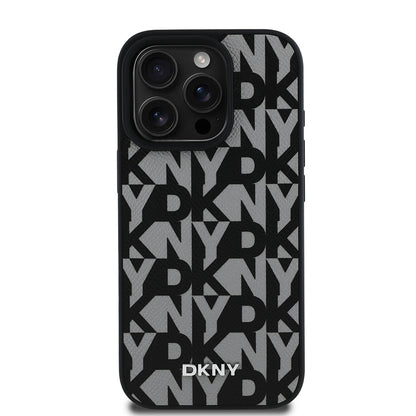 iPhone 15 Pro Max Kılıf DKNY Orijinal Lisanslı M-safe Şarj Özellikli 3D Yazılı Grid Pattern Kılıf