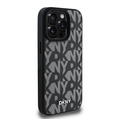 iPhone 15 Pro Max Kılıf DKNY Orijinal Lisanslı M-safe Şarj Özellikli 3D Yazılı Grid Pattern Kılıf