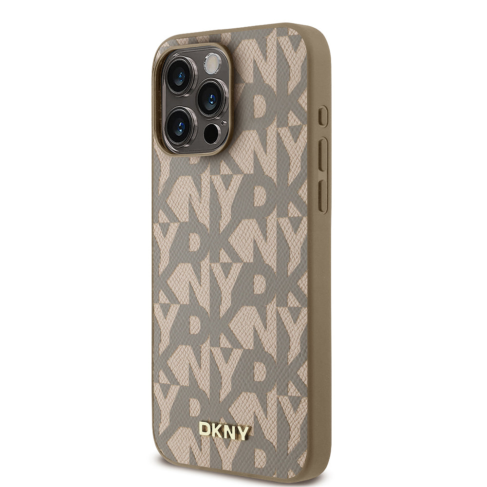 iPhone 15 Pro Max Kılıf DKNY Orjinal Lisanslı M-safe Şarj Özellikli 3D Yazılı Grid Pattern Kılıf