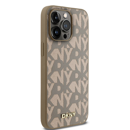 iPhone 15 Pro Max Kılıf DKNY Orjinal Lisanslı M-safe Şarj Özellikli 3D Yazılı Grid Pattern Kılıf