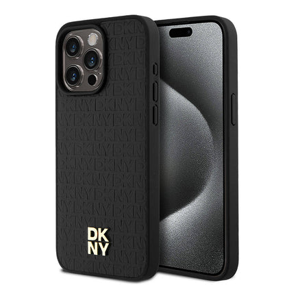 iPhone 15 Pro Max Kılıf DKNY Orjinal Lisanslı M-safe Şarj Özellikli 3D Yazılı Repeat Pattern Kılıf