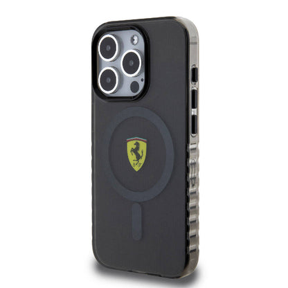 iPhone 15 Pro Max Kılıf Ferrari Orijinal Lisanslı M-safe Şarj Özellikli Tırtıklı Kenar Tasarımlı Ortalanmış Logo Kılıf