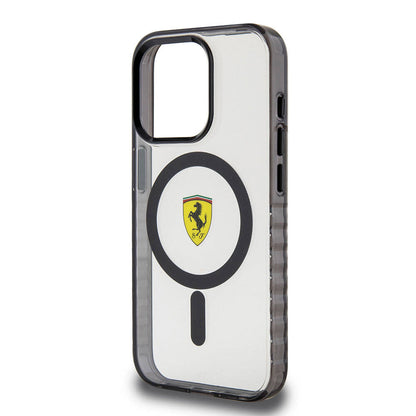 iPhone 15 Pro Max Kılıf Ferrari Orijinal Lisanslı M-safe Şarj Özellikli Tırtıklı Kenar Tasarımlı Ortalanmış Logo Kılıf