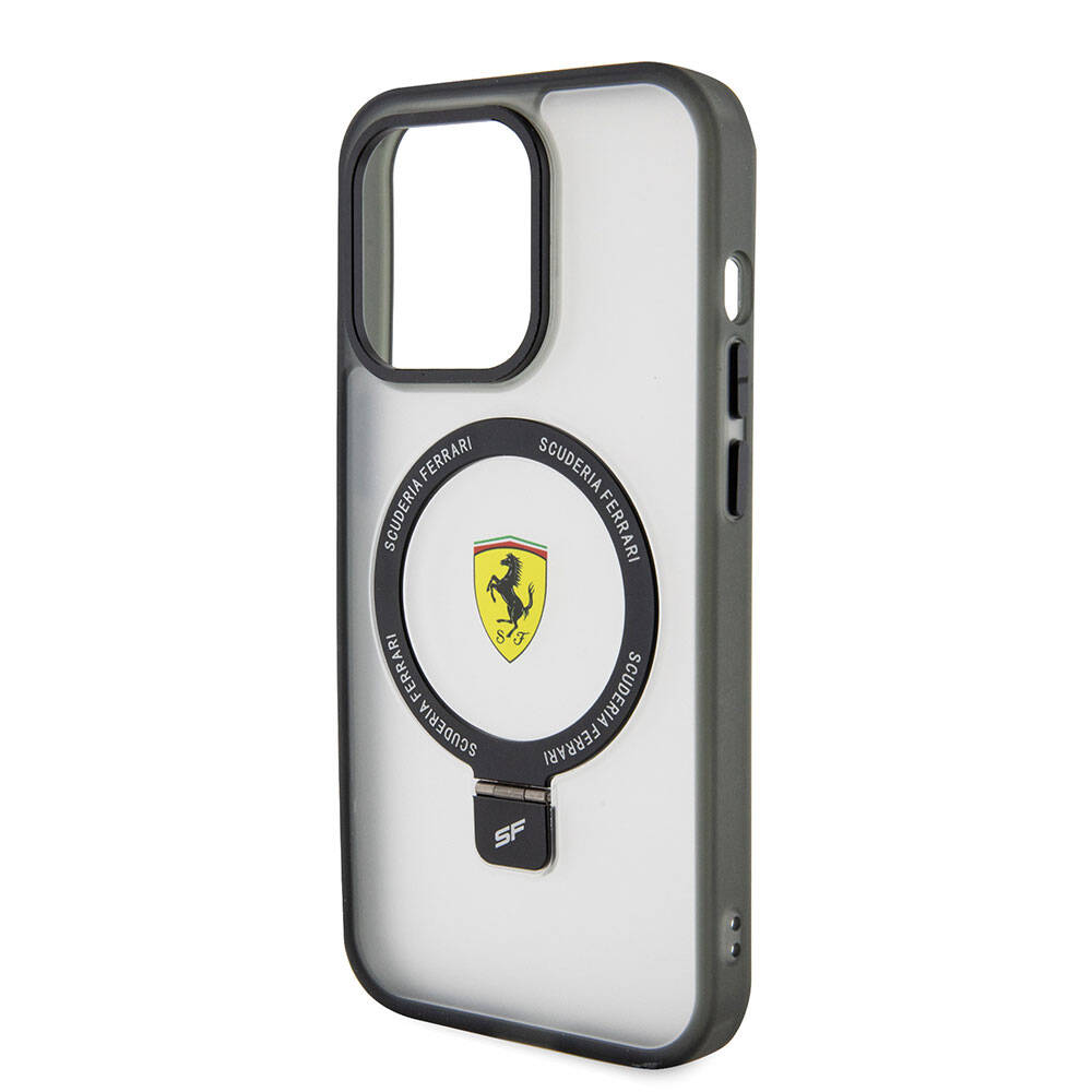 iPhone 15 Pro Max Kılıf Ferrari M-safe Şarj Özellikli Standlı Buzlu Yüzey Dizayn Kılıf