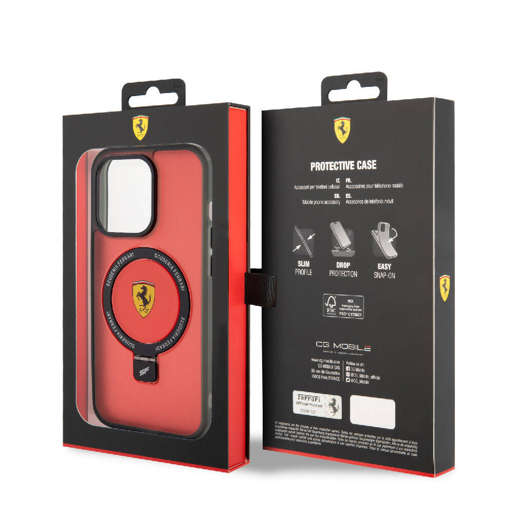 iPhone 15 Pro Max Kılıf Ferrari M-safe Şarj Özellikli Standlı Buzlu Yüzey Dizayn Kılıf
