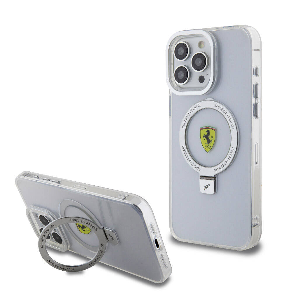 iPhone 15 Pro Max Kılıf Ferrari M-safe Şarj Özellikli Standlı Buzlu Yüzey Dizayn Kılıf
