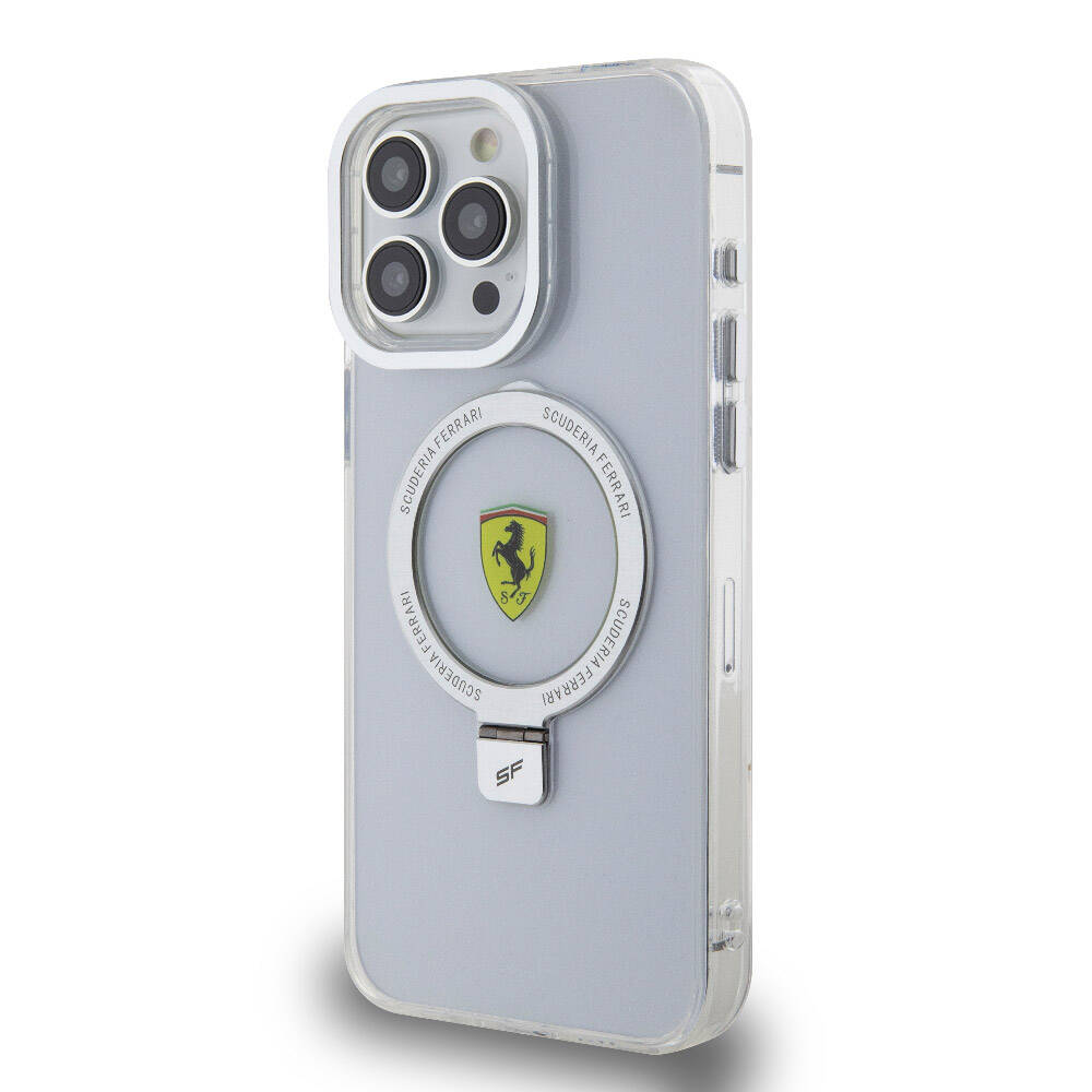 iPhone 15 Pro Max Kılıf Ferrari M-safe Şarj Özellikli Standlı Buzlu Yüzey Dizayn Kılıf