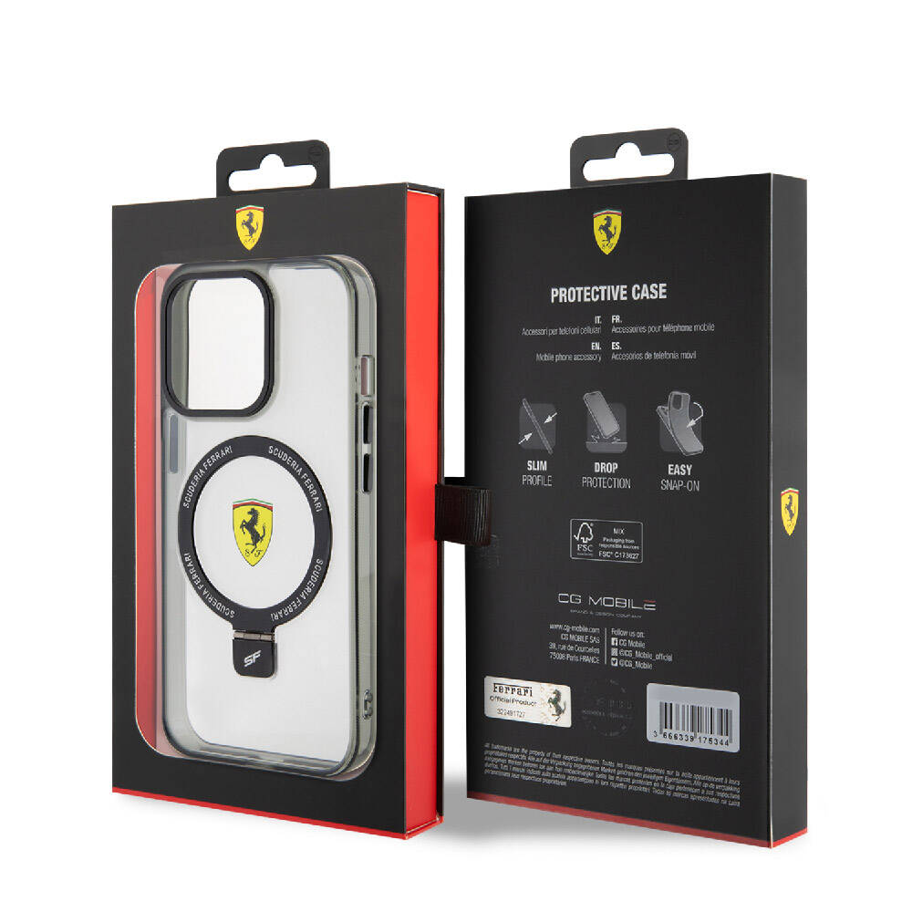 iPhone 15 Pro Max Kılıf Ferrari M-safe Şarj Özellikli Standlı Buzlu Yüzey Dizayn Kılıf