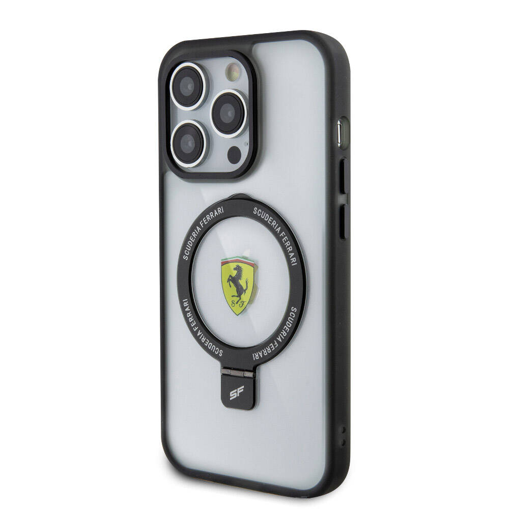 iPhone 15 Pro Max Kılıf Ferrari M-safe Şarj Özellikli Standlı Buzlu Yüzey Dizayn Kılıf