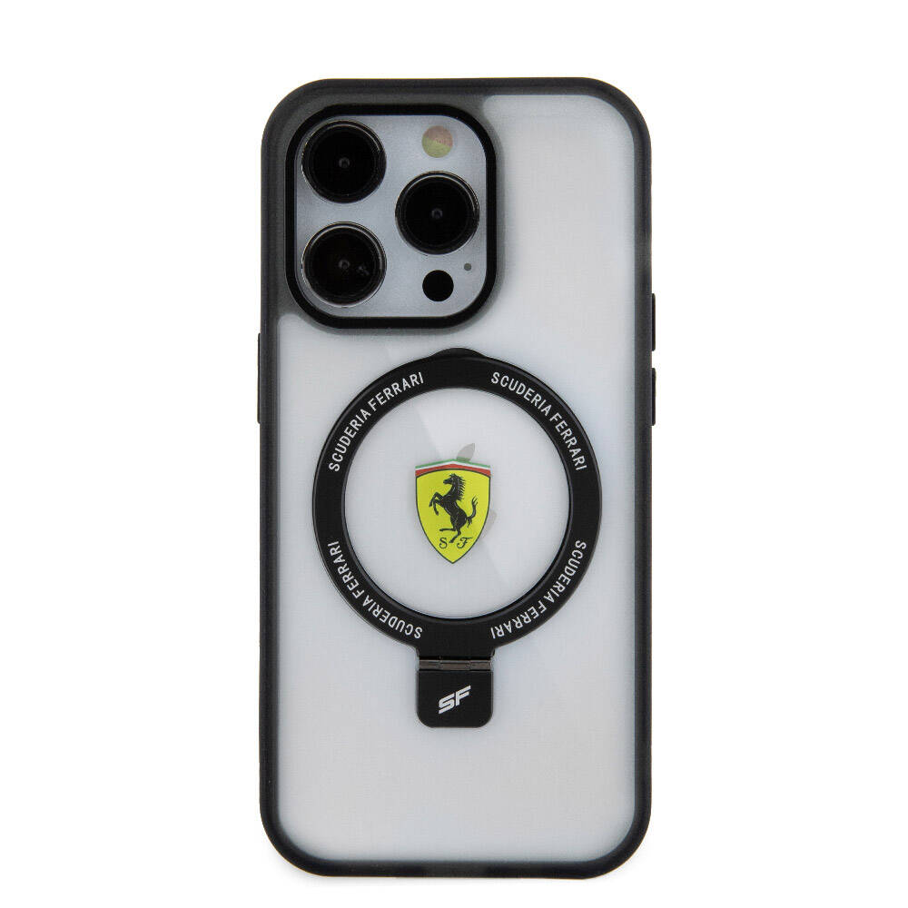 iPhone 15 Pro Max Kılıf Ferrari M-safe Şarj Özellikli Standlı Buzlu Yüzey Dizayn Kılıf