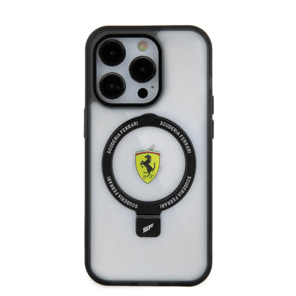 iPhone 15 Pro Max Kılıf Ferrari M-safe Şarj Özellikli Standlı Buzlu Yüzey Dizayn Kılıf