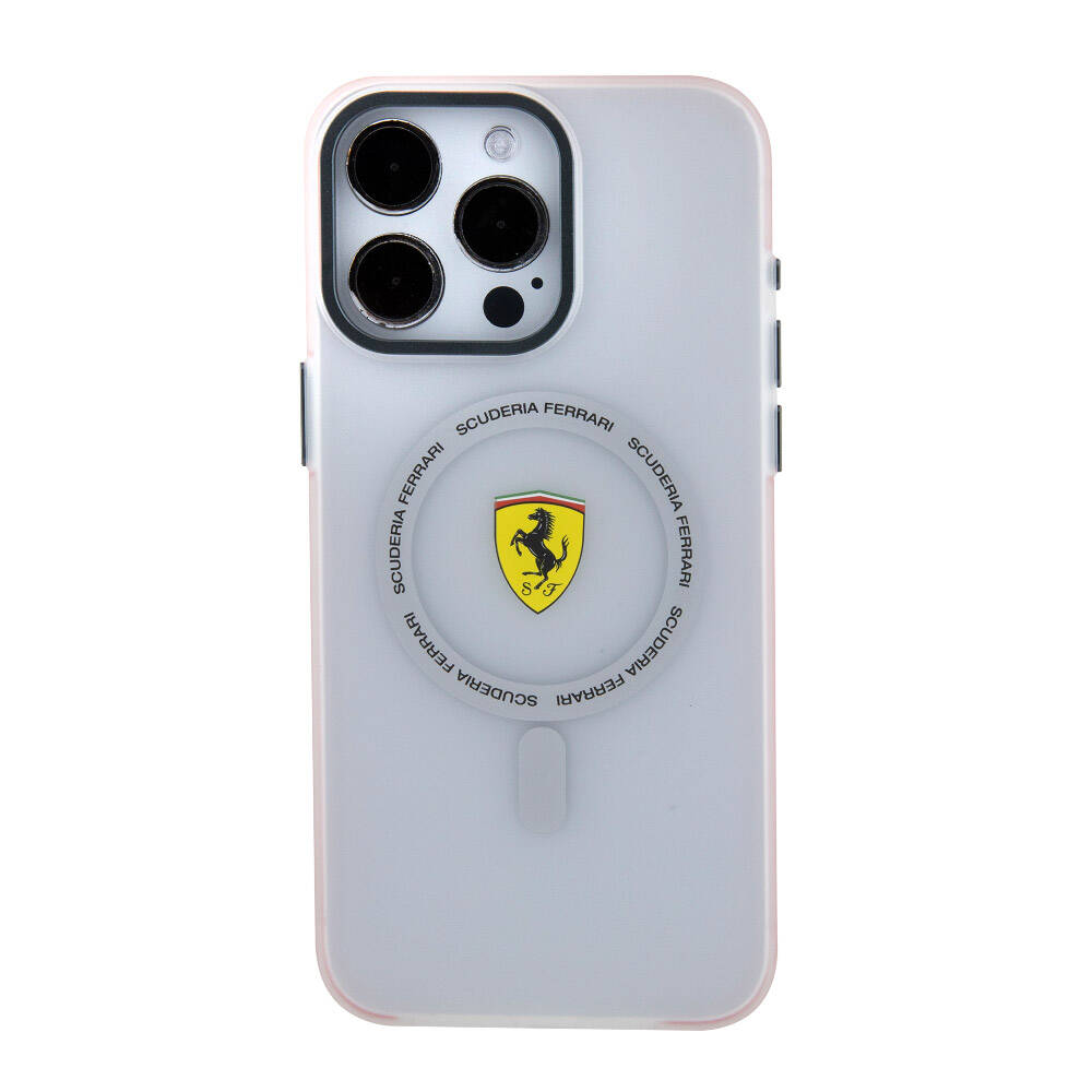 iPhone 15 Pro Max Kılıf Ferrari orijinal Lisanslı M-safe Şarj Özellikli Kontrast Bumper SF Ring Kılıf