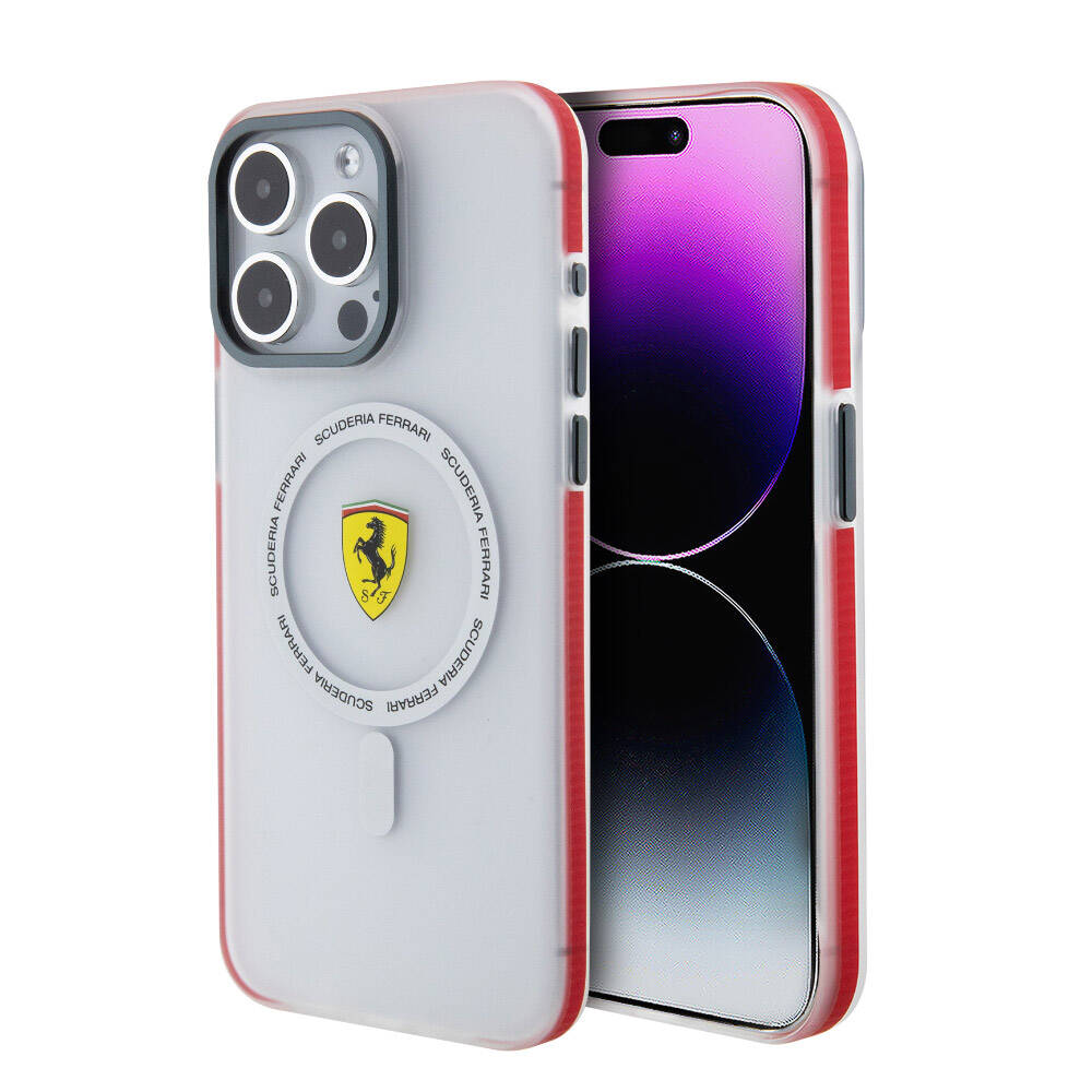 iPhone 15 Pro Max Kılıf Ferrari orijinal Lisanslı M-safe Şarj Özellikli Kontrast Bumper SF Ring Kılıf