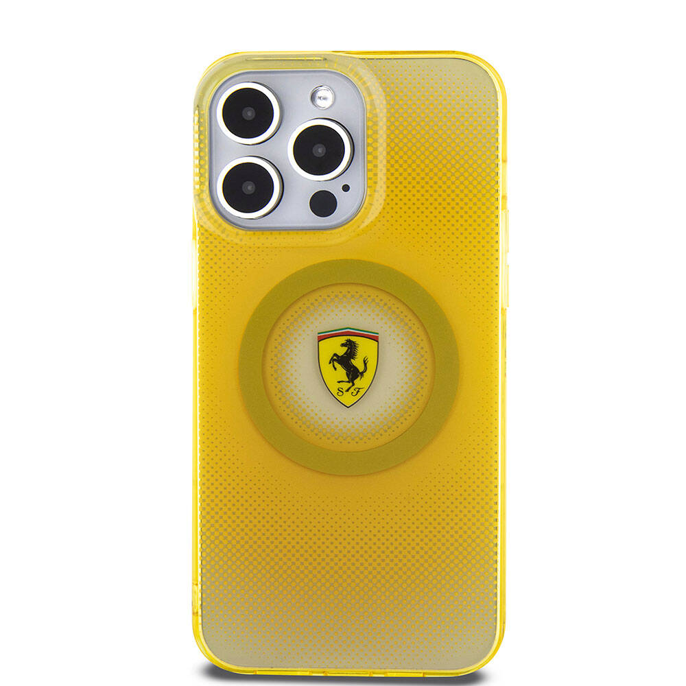 iPhone 15 Pro Max Kılıf Ferrari orijinal Lisanslı M-safe Şarj Özellikli Parçalanan Noktalar Desenli Kılıf