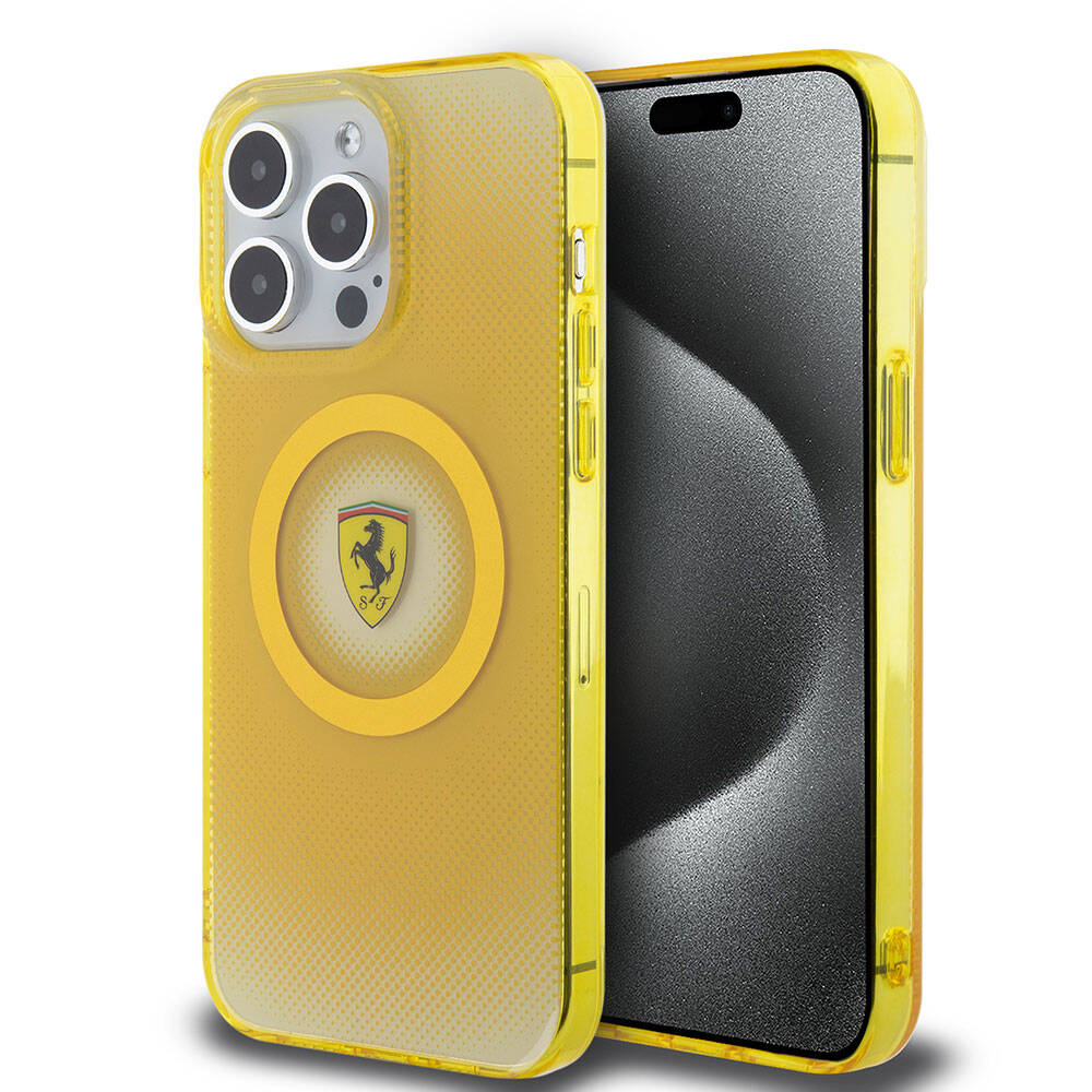 iPhone 15 Pro Max Kılıf Ferrari orijinal Lisanslı M-safe Şarj Özellikli Parçalanan Noktalar Desenli Kılıf