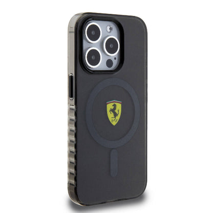 iPhone 15 Pro Max Kılıf Ferrari orijinal Lisanslı M-safe Şarj Özellikli Tırtıklı Kenar Tasarımlı Ortalanmış Logo Kılıf