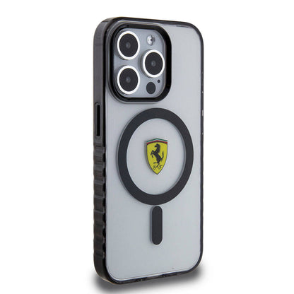 iPhone 15 Pro Max Kılıf Ferrari orijinal Lisanslı M-safe Şarj Özellikli Tırtıklı Kenar Tasarımlı Ortalanmış Logo Kılıf