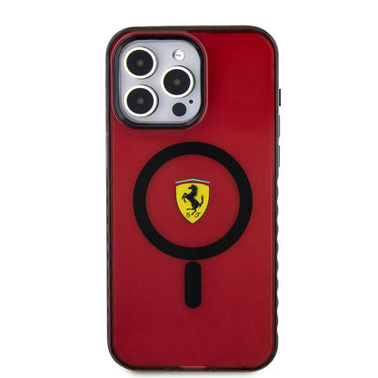 iPhone 15 Pro Max Kılıf Ferrari orijinal Lisanslı M-safe Şarj Özellikli Tırtıklı Kenar Tasarımlı Ortalanmış Logo Kılıf
